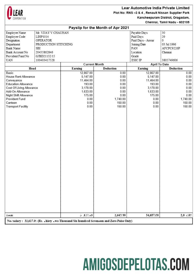 Em branco Modelo de recibo de pagamento da Lear Automotive India em formatos Word e PDF.pdf, 1